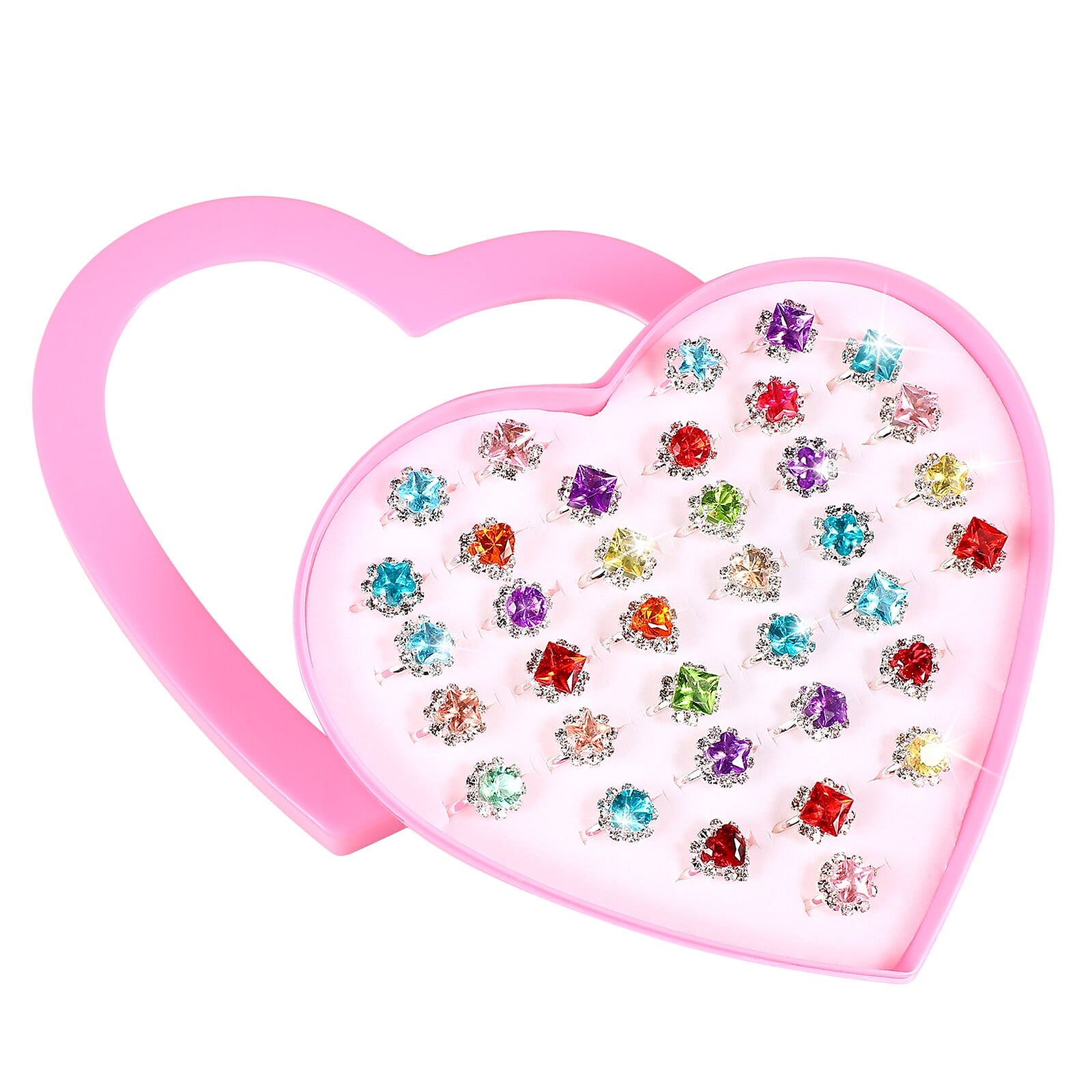 36pcs Adjustable Kid Rings Girl Rhinestone Ring Toys Jewelries Birthday
