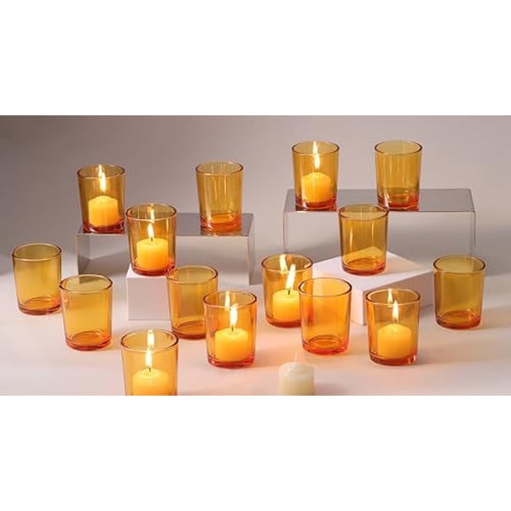 36pcs Amber Votive Candle Holders - Glass Tea Light Candle Holders for Fall Table Decor,Boho Wedding Centerpieces, Boho Decor, Ideal for Halloween & Thanksgiving Decorations Indoor