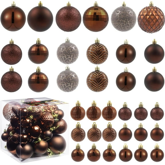 36pcs Brown Tree Decorations Balls, Bolas De Navidad, 2025 Decor, Indoor Outdoor Shatterproof Ornaments, Party Wedding Suppiles