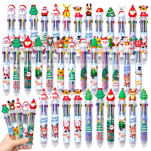 36pcs Christmas Multicolor Ballpoint Pens Set with 10-in-1 Colored Pens 0.7mm Fine Point Retractable Ballpoint Pens, Gel Ink Pens, Sticky Notes for Christmas Gift(Random style)