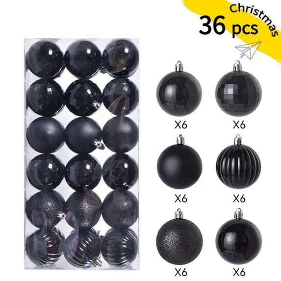 36pcs Christmas Tree Decorations Balls 1.18 Inch, Christmas Decor, Indoor Outdoor Shatterproof Christmas Ornaments, Xmas Party Wedding Suppiles Black