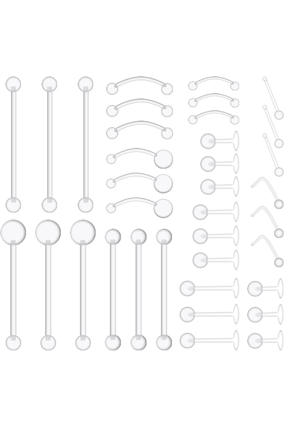 36pcs Clear Piercing Jewelry Clear Piercing Retainers Set Plastic Nose Rings for Surgery Transparent Navel Belly Ring Lip Studs Eyebrow Tongue Barbells Cartilage Earring Piercing Retainer