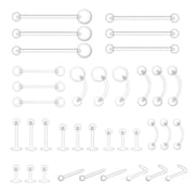 36pcs Clear Piercing Retainers Bioflex Plastic Jewelry for Nose Septum Nipple Tongue Eyebrow Belly Earrings Tragus Helix Cartilage Industrial Lip Labret Rings Studs for Work School Sports MRI Surgery