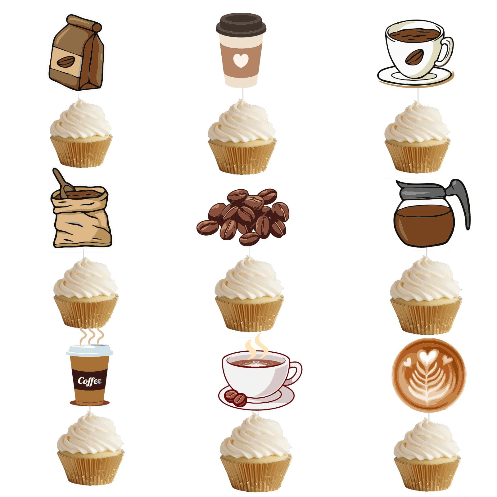 18pcs Brown Glitter Cupcake Toppers - Birthday Cake Decor, Food-Grade Sticks For Desserts & Parties