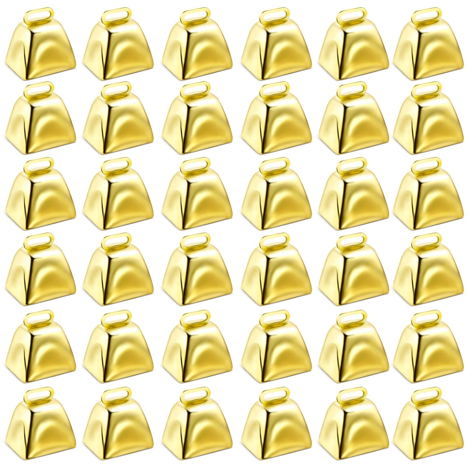 36pcs Cow Bells, Loud Metal Cowbell Noise Makers with Handles, Metal Decorative Grazing Pet Bells for Grazing Cattle Horses and Sheep, Golden