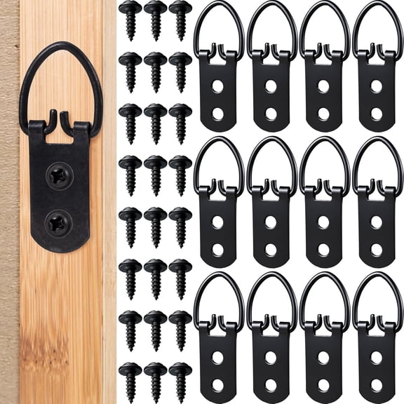 36pcs D-Ring Picture Hangers Extra Large Strap Hanger with Screws Kit 2 Holes Hanging Hardware for Photo Frame- Black (12 Sets)