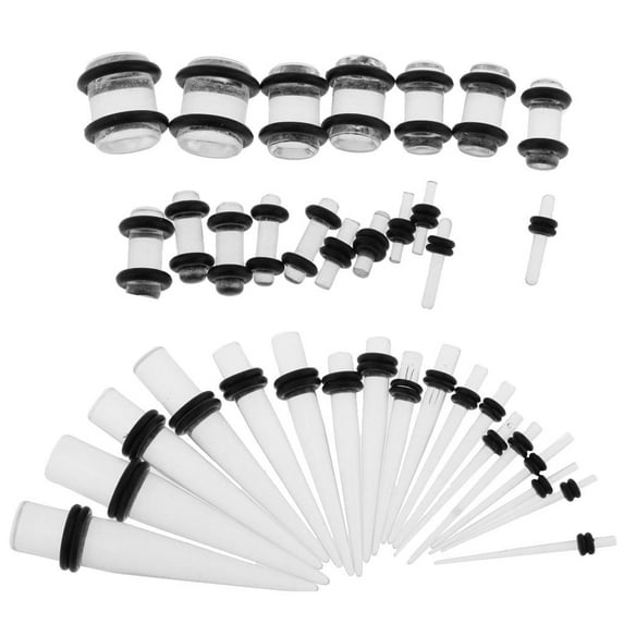 36pcs Ear Gauge Stretching Tapers w/ Rubber O- 14G-00G Clear Transparent