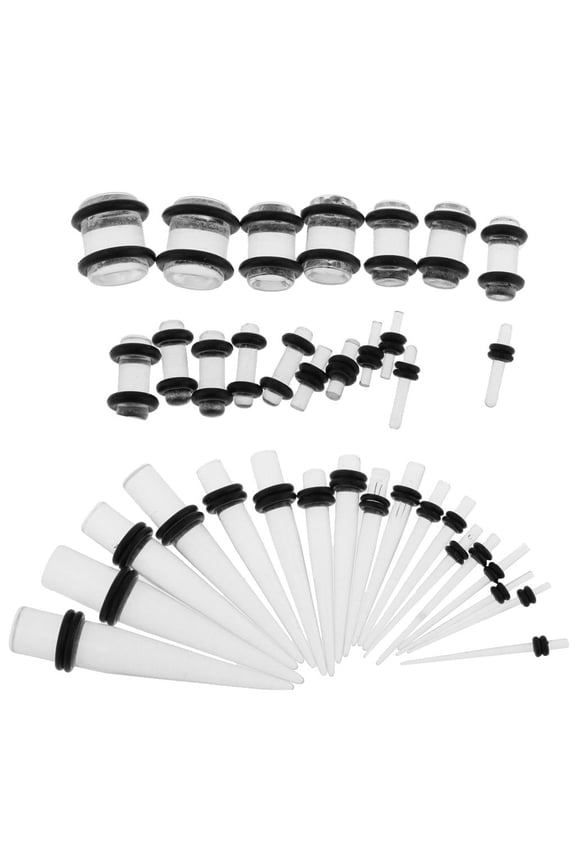 36pcs Ear Gauge Stretching Tapers w/ Rubber O- 14G-00G Clear Transparent