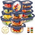 thumbnail image 1 of 36 Pcs Glass Food Storage Containers with Tempered Lids Set, Borosilicate Oven-Safe(-4°F~950°F), Airtight Meal Prep Lunch Box Containers (18 Containers & 18 Lids), Blue, 1 of 7