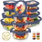 36 Pcs Glass Food Storage Containers with Tempered Lids Set, Borosilicate Oven-Safe-4 F950 F, Airtight Meal Prep Lunch Box Containers 18 Containers & 18 Lids, Blue