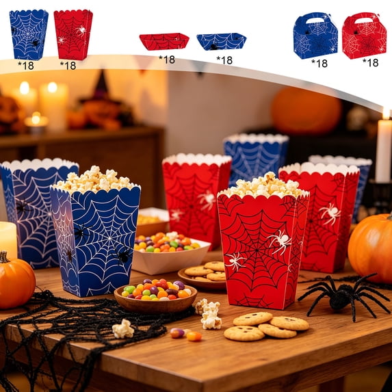 36pcs Halloween Spider Web Theme Party Tableware Set, Disposable Tablecloth Plates Cups Kit, Spooky Dinnerware Set for Party Decoration, Halloween Holiday Party Setup Supply Pack, Popcorn