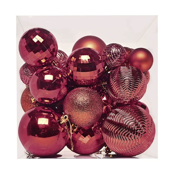 36pcs Hand-Painted Christmas Tree Pendants, Glitter Decorative Ornaments Set, Flocked Hanging Christmas Balls for Holiday Decor
