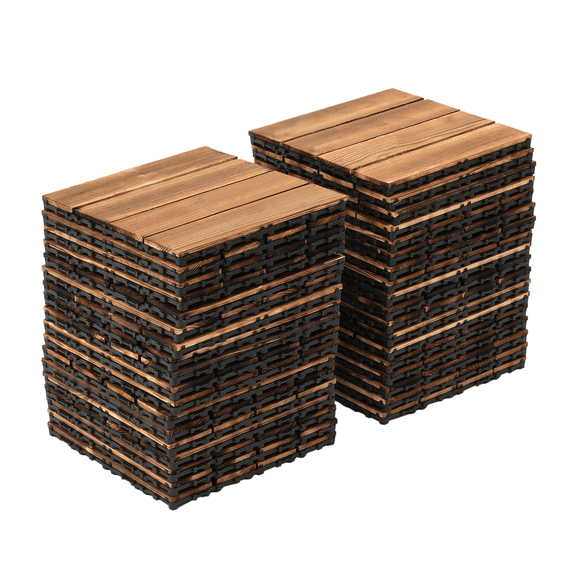 36pcs Hardwood Interlocking Patio Composite Solid Wood Tiles,Camphor Pine Wood Waterproof Wood Flooring Tiles, 12'' x12'' Indoor Outdoor Use All Weather Tiles for Patio Garden Poolside
