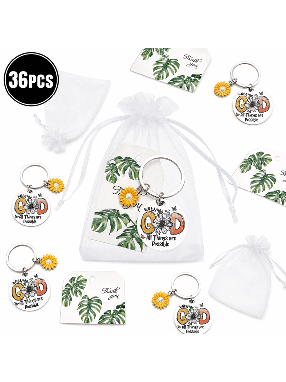 36pcs Inspirational Christian Keychains Pack - Christian Keychain, Christian Keychain with Sunflower Charm, Inspirational Gift for Women, With God All Things Are Possible