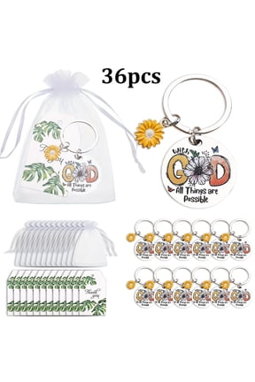 36pcs Inspirational Christian Keychains Pack - Religious Stainless Steel Keychain with Bible Verse, Round Keyrings Charms with Floral and Butterfly Decoration and Easter Gifts for Men and Women