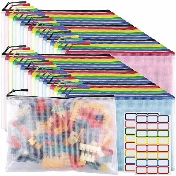 36pcs Large A4 Mesh Zipper Pouch File Bags Hasako Reusable Zippered Pouches for Organizing Classroom, Board Game Storage, Puzzle Bags