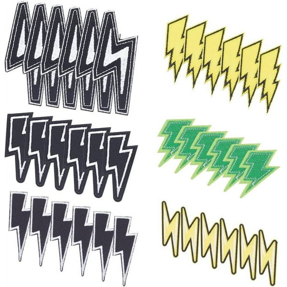 36pcs Lightning Iron On Patch 6 style Sew On Appliques Yellow Black Green Lightning Bolt Polyester Computerized Embroidery Patches with Adhesive Back for Clothing Backpack Decor Polyester