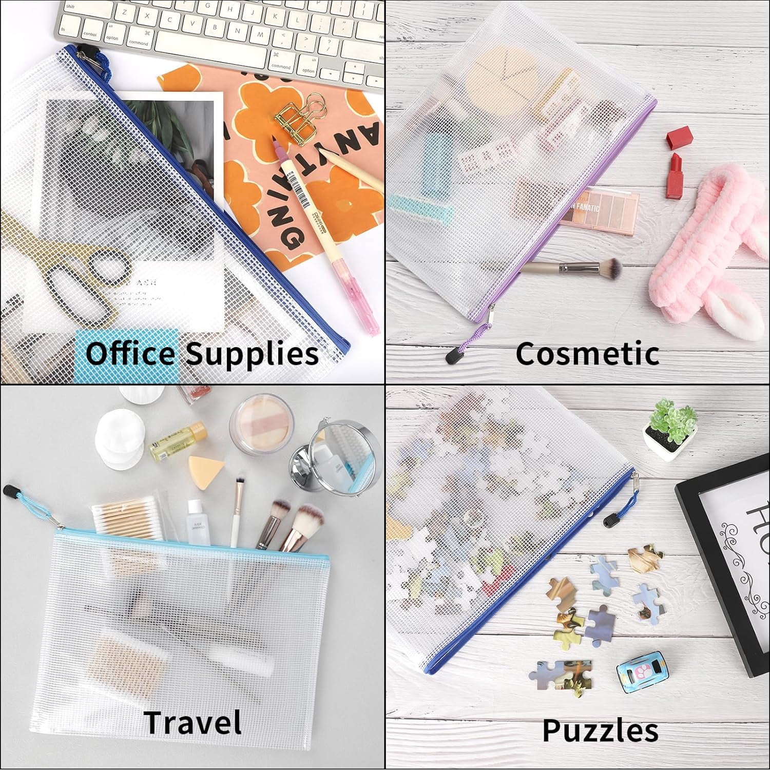 36pcs Mesh Zipper Pouch Bags A4 Size Board Game Storage Plastic 11 Colors Letter Size Puzzle Organizer and Office Supplies