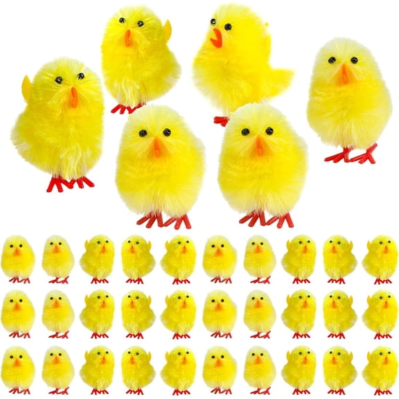 36pcs Mini Chicks Easter Chenille Chicks,1.4 Inches Small Yellow Soft Fluffy Chicks Plush Chick Decoration for Easter Basket Filler