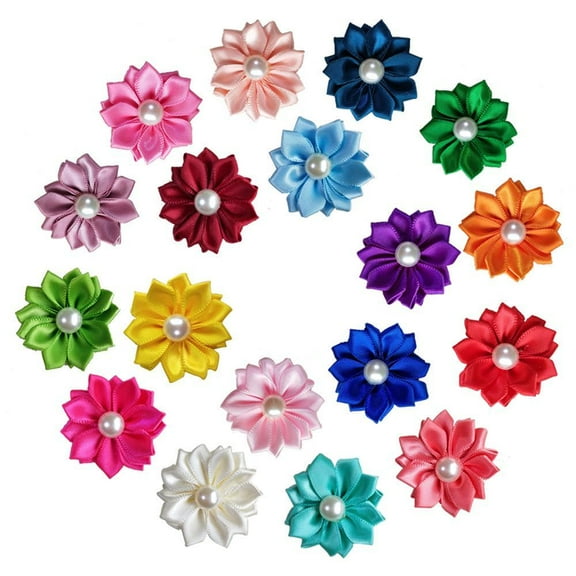 36pcs Mixed Dog Flower Bows 1.57 in, Pet Small Dog Hair Bows with Rubber Bands, Mix Tiny Dog Pearls Flowers Topknot