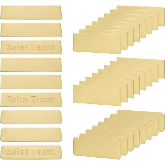 36pcs Name Plates Blank Golden Engraved Plate Cards 3 Styles Stainless Steel Name Tag Frame Name Label Art Tag for Frame with Adhesive Backing 2.99"x 0.98" Personalized Nameplate Mixed Color