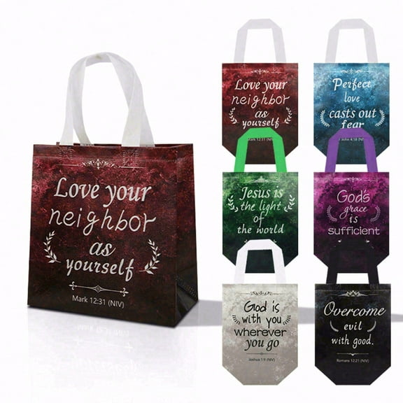 36pcs Non-woven Tote Bags with Bible Verses, Easter Christian Gift Bags, suitable for religious baptism, wedding, birthday, and first communion gift packaging, printed with Bible verses.