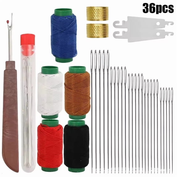 36pcs Sewing Tool Set, Big Eye Stainless Steel Needle and Threads Kit with Threader Seam Ripper Thimble Hand Sewing Accessories for Beginners Home Repair DIY Craft Supplies