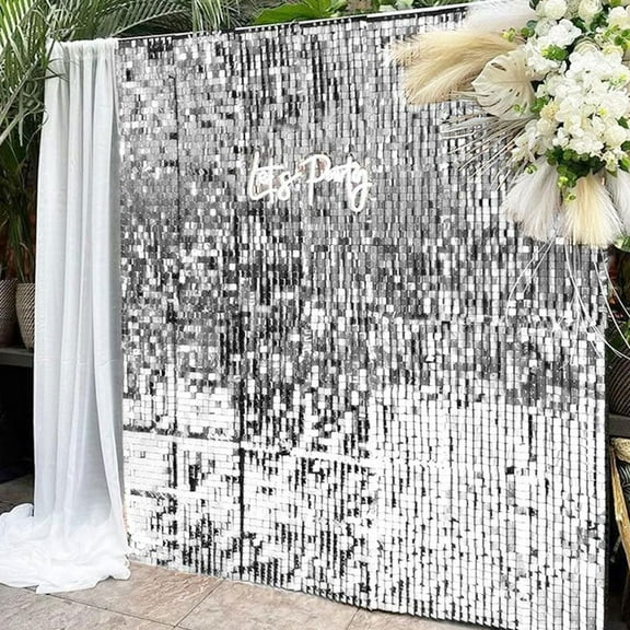 36pcs Silver Sequin Wall Backdrop Panels Metallic Silver Shimmer Wall Panels for Wedding Birthday Christmas Baby Shower Party Decor