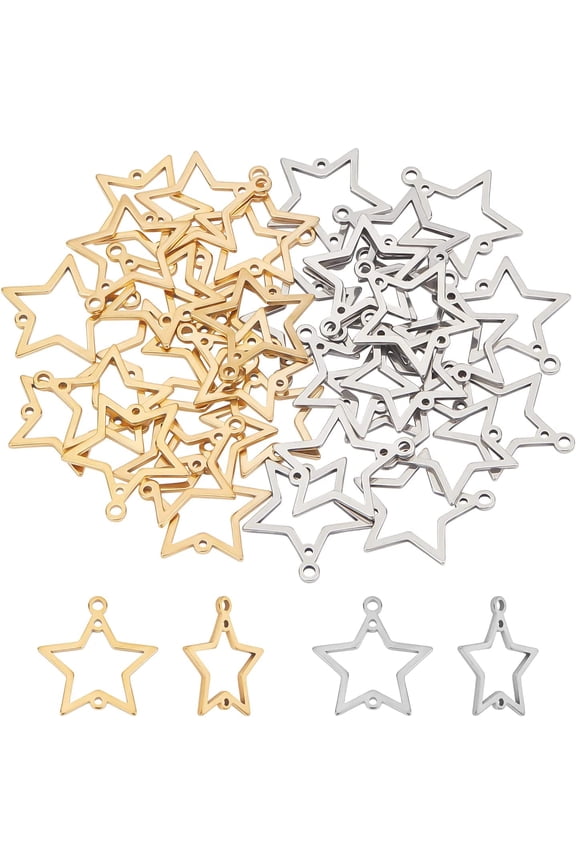 36pcs Star Links Charm Stainless Steel Links Charms 2 Colors Connectors Double Loops Metal Charm Jewelry Making Earring Bracelet Necklace Colorful