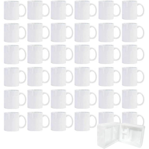 36pcs Sublimation Mugs, 11oz White Coffee Cup Set | Ceramic Mug, with Foam Box, Machine Washable, Cups Bulk Mugs for Tea Latte Hot Cocoa
