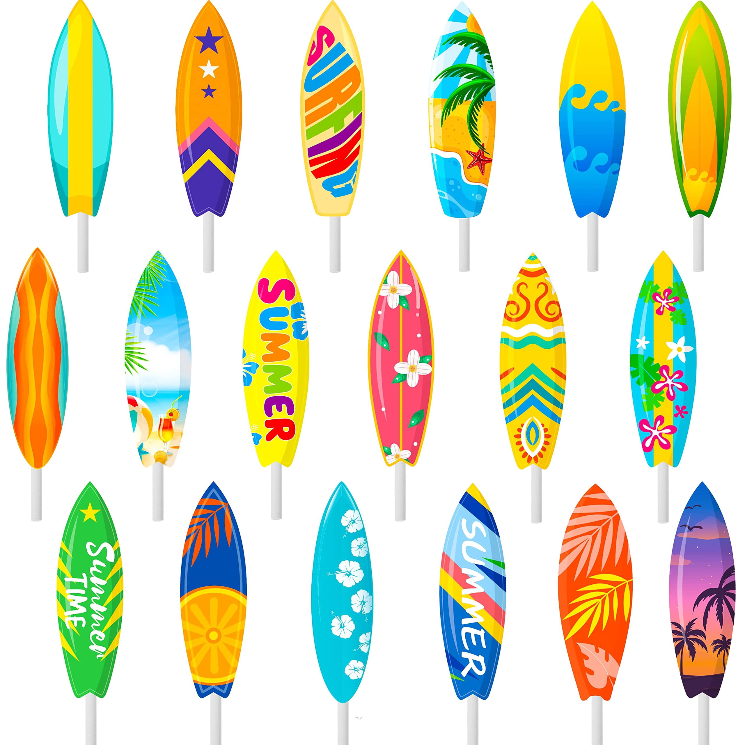 40Pcs Surfboard Cupcake Toppers - Beach Party Decorations For Summer Luau Birthday