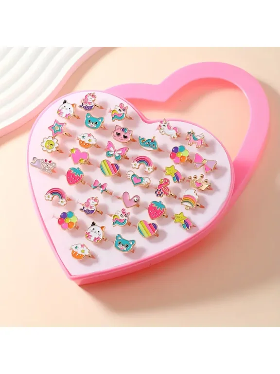 36pcs Vibrant Animal Kingdom - Adjustable Dripping Oil Rings with Rainbow Crowns - Fashionable & Fun Birthday & Holiday Gifts