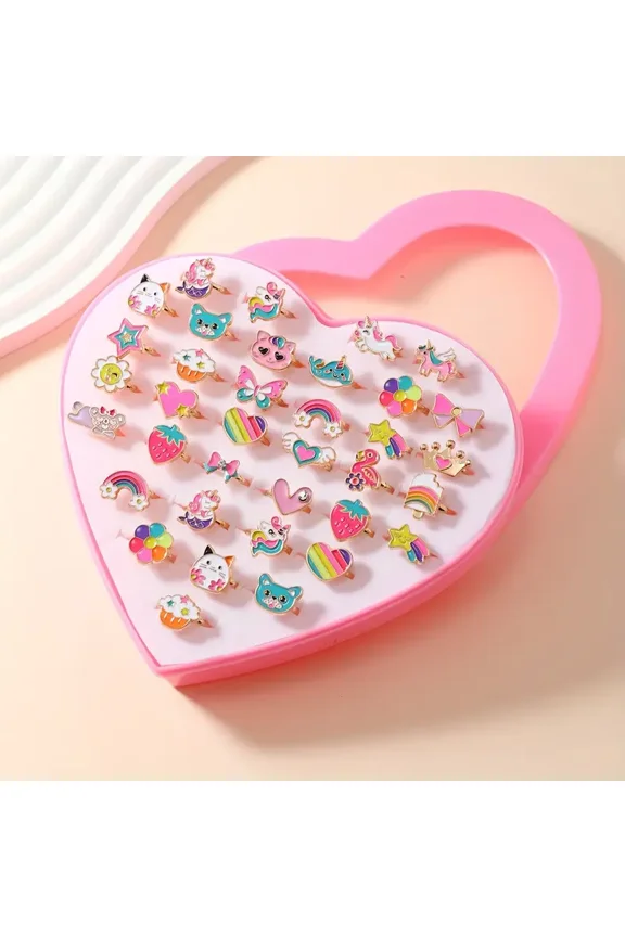 36pcs Vibrant Animal Kingdom - Adjustable Dripping Oil Rings with Rainbow Crowns - Fashionable & Fun Birthday & Holiday Gifts