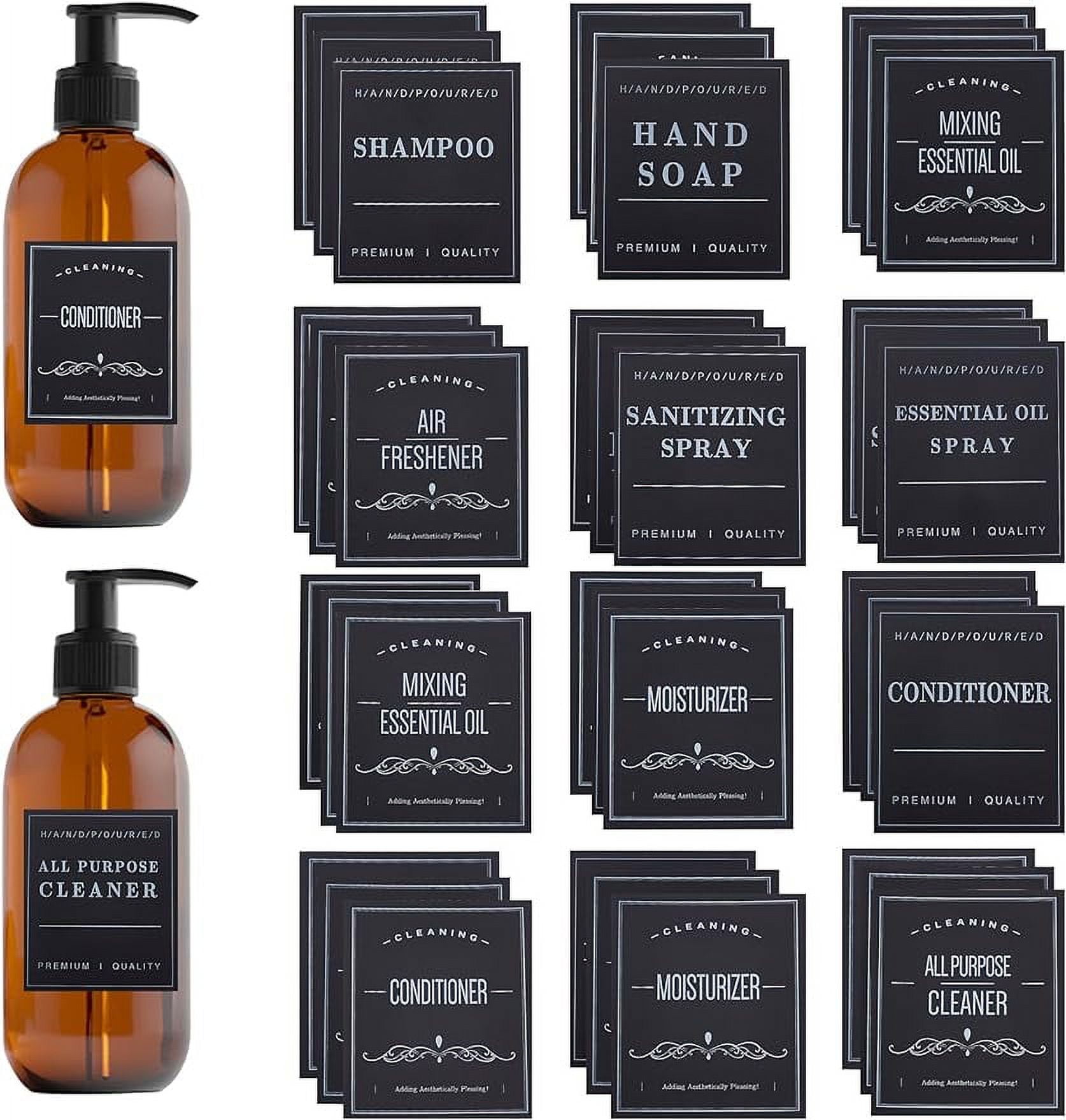 36pcs Waterproof Bottle Label Stickers Black Removable Bathroom Label