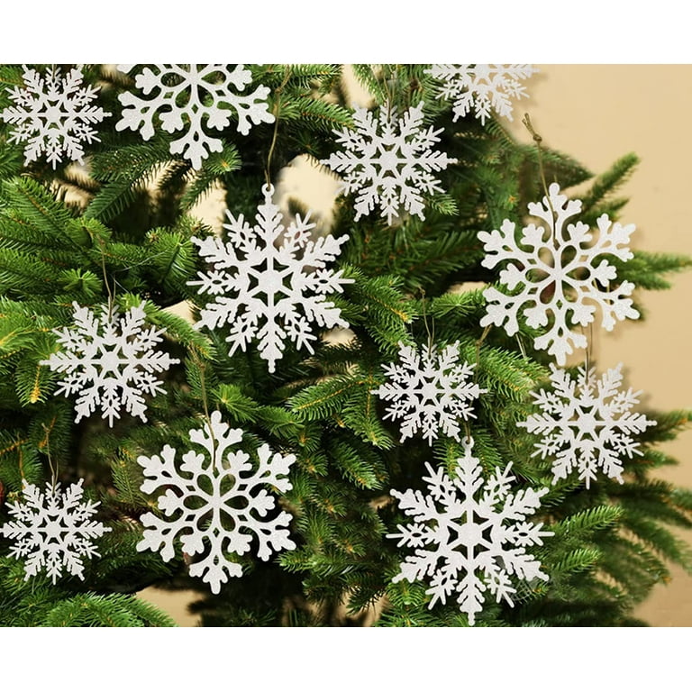 36pcs White Snowflake Ornaments Plastic Glitter Snow Flakes Ornaments for  Winter Christmas Tree Decorations Size Varies Craft Snowflakes