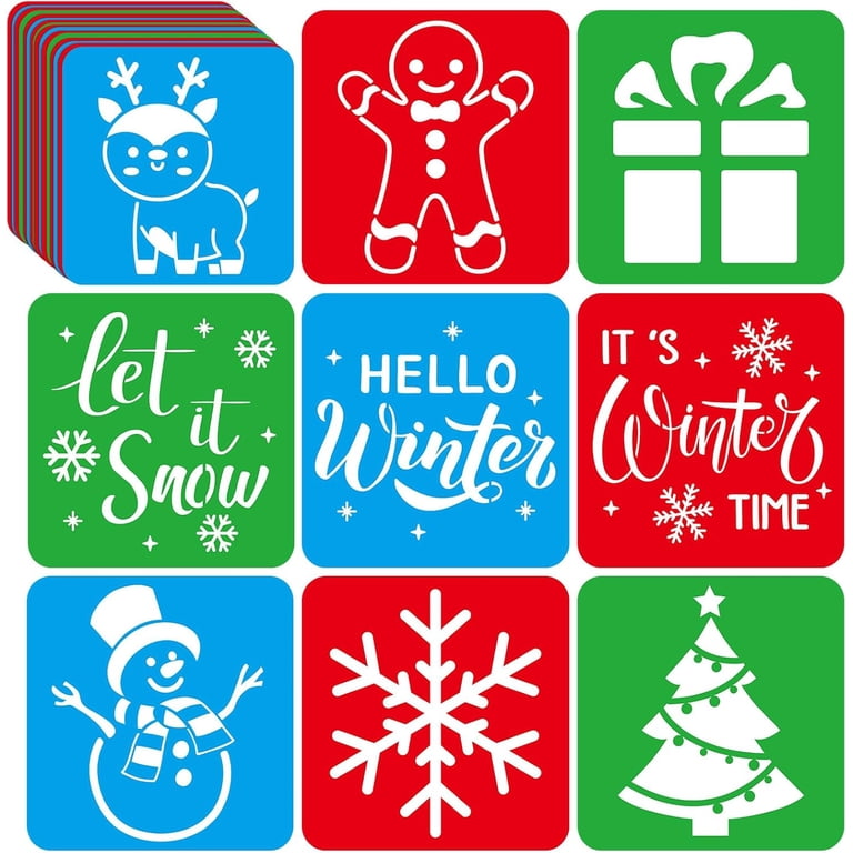 36pcs Winter Drawing Stencils for Kids 8 Inch Snowflake Sidewalk