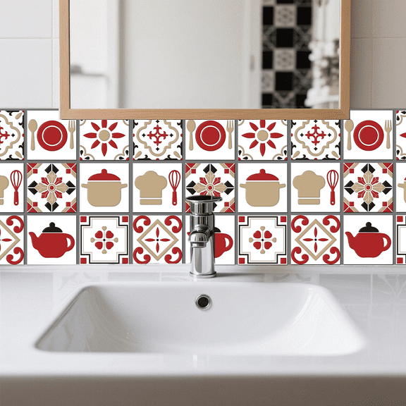 36pcs/set Waterproof PVC Tile Stickers for Kitchen Waterprrof Wall Tiles Floral 100x100mm