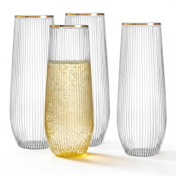 36plastic Champagne Flutes With Rim - 9oz Disposable Glasses Ribbed Ripple Design For Weddings Parties Bars & Events (stemless Durable)