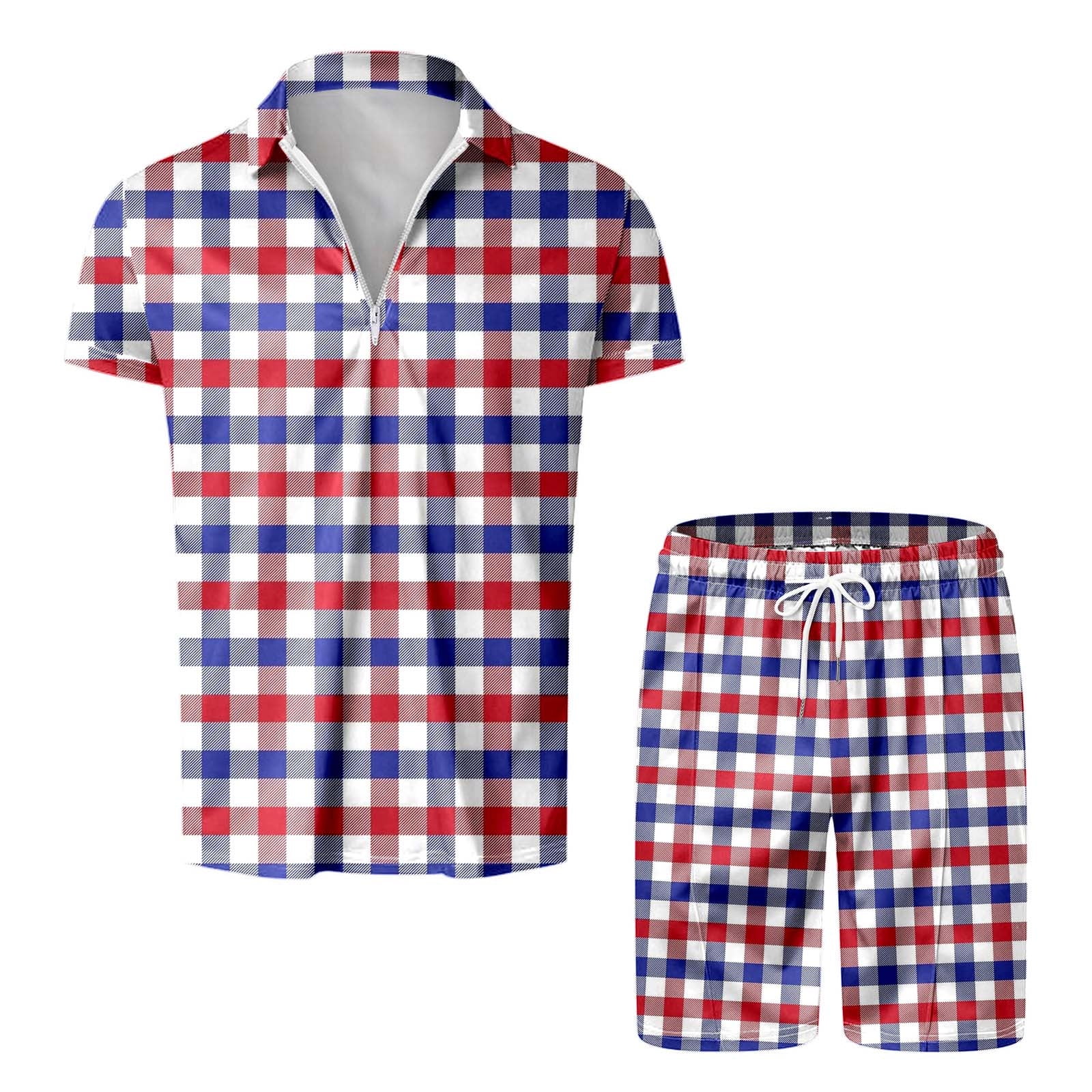 36s Suit Mens Tux Men's Short Sleeve Independence Day Prints Zip Up