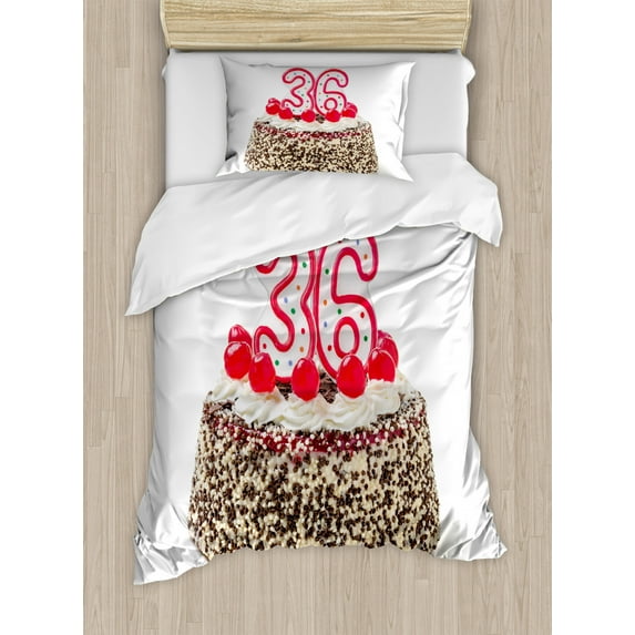 36th Birthday Duvet Cover Set Twin Size, Happy Birthday Party Theme Cake with Candles and Sprinkles Artwork Print, Decorative 2 Piece Bedding Set with 1 Pillow Sham, Multicolor, by Ambesonne