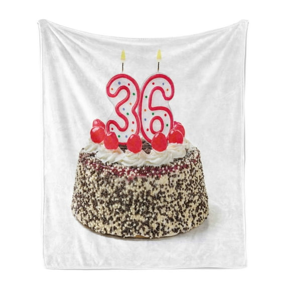 36th Birthday Soft Flannel Fleece Throw Blanket, Happy Birthday Party Theme Cake with Candles and Sprinkles Artwork Print, Cozy Plush for Indoor and Outdoor Use, 50" x 60", Multicolor, by Ambesonne