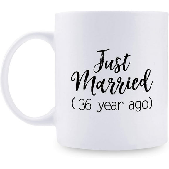 36th Wedding Gifts - 36th Wedding Gifts for Couple, 36 Year Wedding Gift 11oz Funny Coffee Mug for Couples, Husband, Hubby, Wife, Wifey, Her, Him, just married