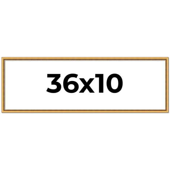 36x10 Frame Beaded Gold Solid Wood Picture Frame | 0.75 Inches Moulding Width | Liscio Oro