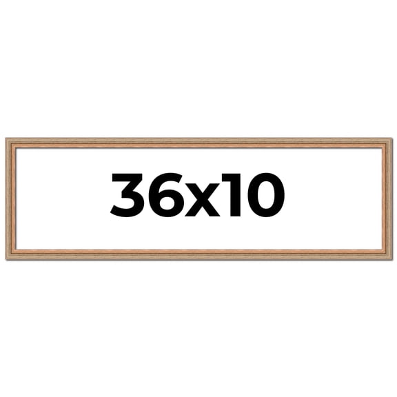 36x10 Frame Brown 60's Wooden Cabinet Solid Wood Picture Frame | 1 Inch Moulding Width | Complete