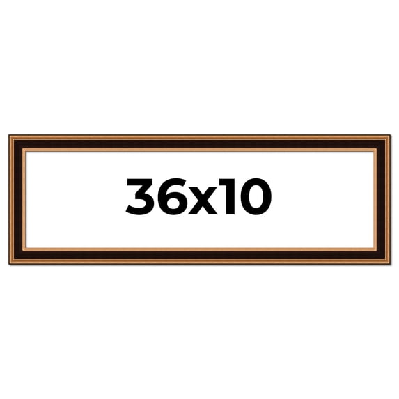 36x10 Frame Gold Brown Plein Air Vintage Solid Wood Picture Frame | 1.75 Inches Moulding Width |