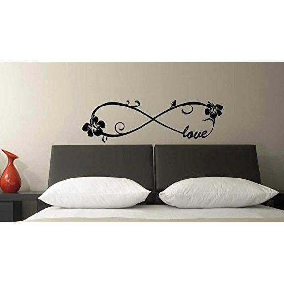 (36x11) Hibiscus Love Forever Infinite Symbol Wall Vinyl Decal Quote Art Saying Inspirational Lettering Flower Stencil Wall Decor Art Decal