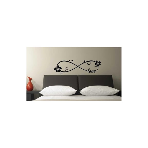 (36x11) Hibiscus Love Infinite Symbol Wall Vinyl Decal Quote Art Saying Inspirational Lettering Flower Stencil Wall Decor Art Decal