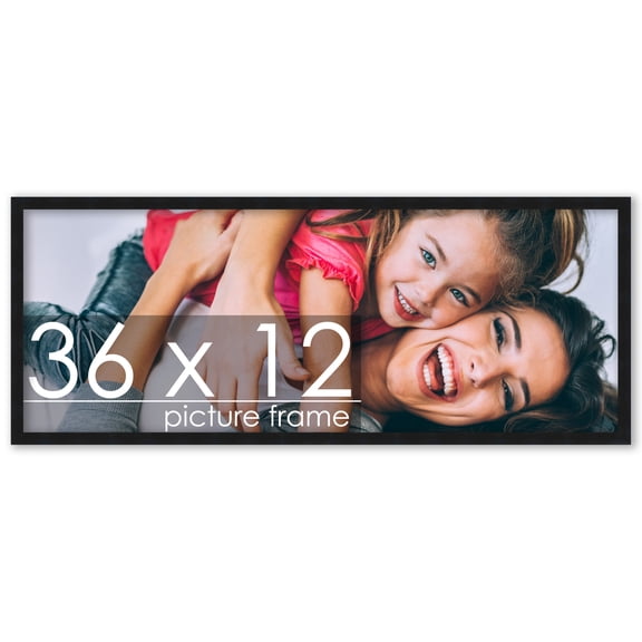 36x12 Black Wood Picture Panoramic Frame - UV Acrylic, Foam Board Backing, Hanging Hardware
