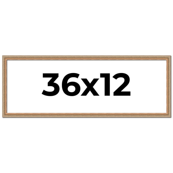 36x12 Frame Brown 60's Wooden Cabinet Solid Wood Picture Frame | 1 Inch Moulding Width | Complete