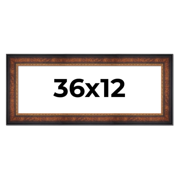 36x12 Frame Brown Walnut Gold Ornate Trim Solid Wood Plein Air Picture Frame | 3 Inch Moulding